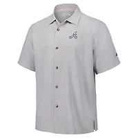 Chemise boutonnée en soie Tommy Bahama grise pour homme des Atlanta Braves Hit and Run