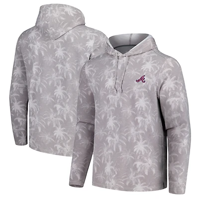 Men's Tommy Bahama Gray Atlanta Braves Palm Frenzy Hoodie Long Sleeve T-Shirt