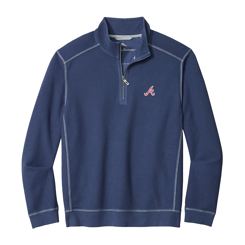 Sweat-shirt Tommy Bahama bleu marine pour homme, modèle Montego Bay des Atlanta Braves, demi-zip