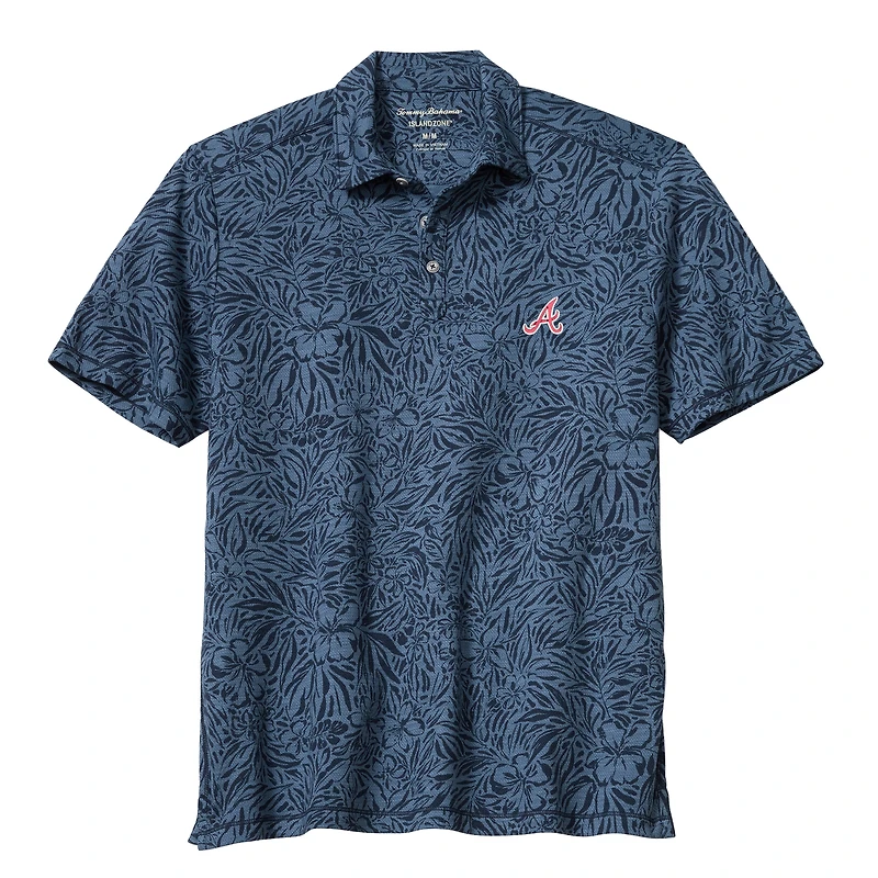 Polo Tommy Bahama IslandZone bleu marine pour homme, motif hibiscus sauvage des Braves d'Atlanta