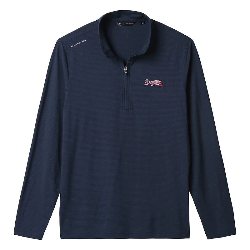 Men's TravisMathew Heather Navy Atlanta Braves Bullpen Quarter-Zip Pullover