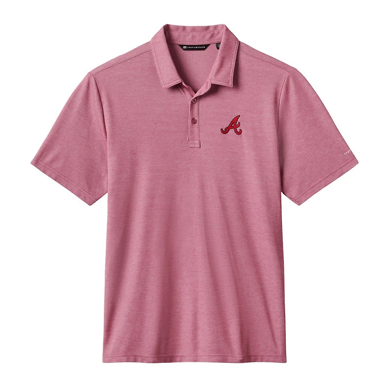 Men's TravisMathew Heather Red Atlanta Braves Playoff Pitch Tri-Blend Polo