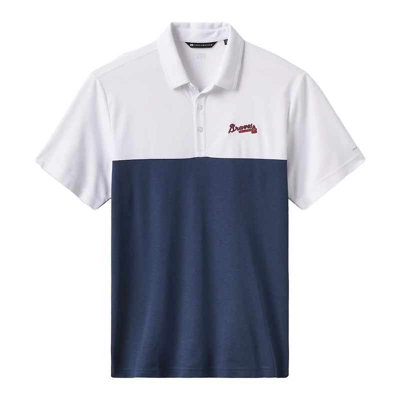 Polo tri-blend blanc/bleu marine TravisMathew pour homme, motif Home Run Leader des Braves d'Atlanta