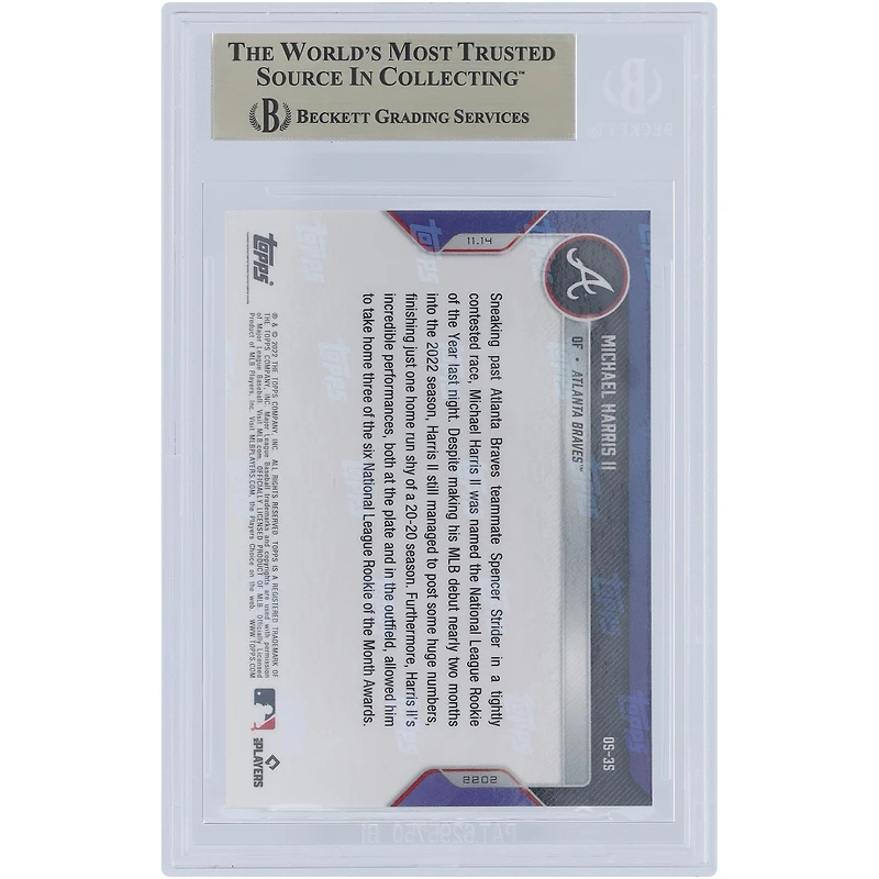 Michael Harris Atlanta Braves 2022 Topps maintenant lauréat du prix de recrue de l'année 2022 de la Ligue nationale 14/11/2022 #OS-35 BGS Carte authentifiée 9.5