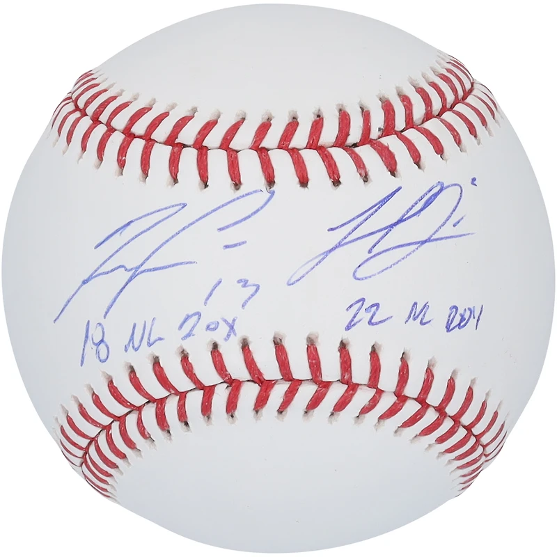 Baseball autographié par Michael Harris II et Ronald Acuña Jr. des Atlanta Braves avec les inscriptions « 18 NL ROY » et « 22 NL ROY »