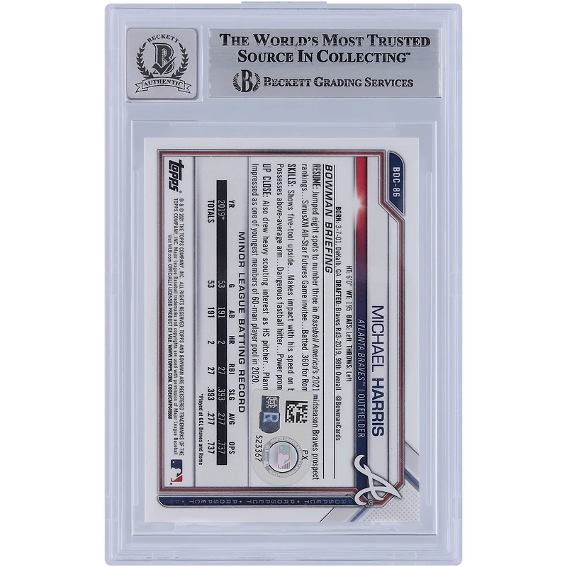 Michael Harris II Atlanta Braves Autographié 2021 Bowman Chrome Draft #BDC-86 Beckett Fanatics Witnessed Authenticated 9/10 Card