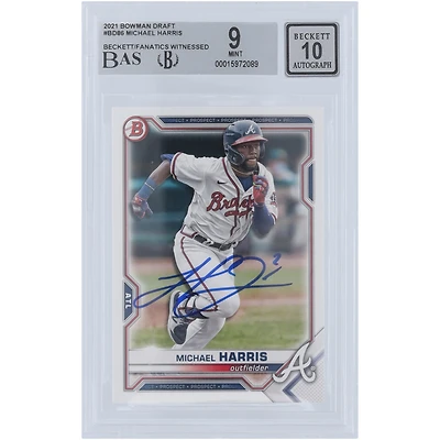 Carte authentifiée 9/10 signée Michael Harris II Atlanta Braves 2021 Bowman Draft #BD-86 Beckett Fanatics Witnessed