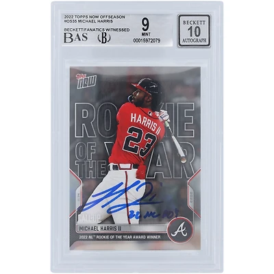 Carte autographiée 9/10 authentifiée 2022 Topps Offseason #OS-35 Beckett Fanatics Witnessed avec l'inscription "22 NL ROY" de Michael Harris II Atlanta Braves