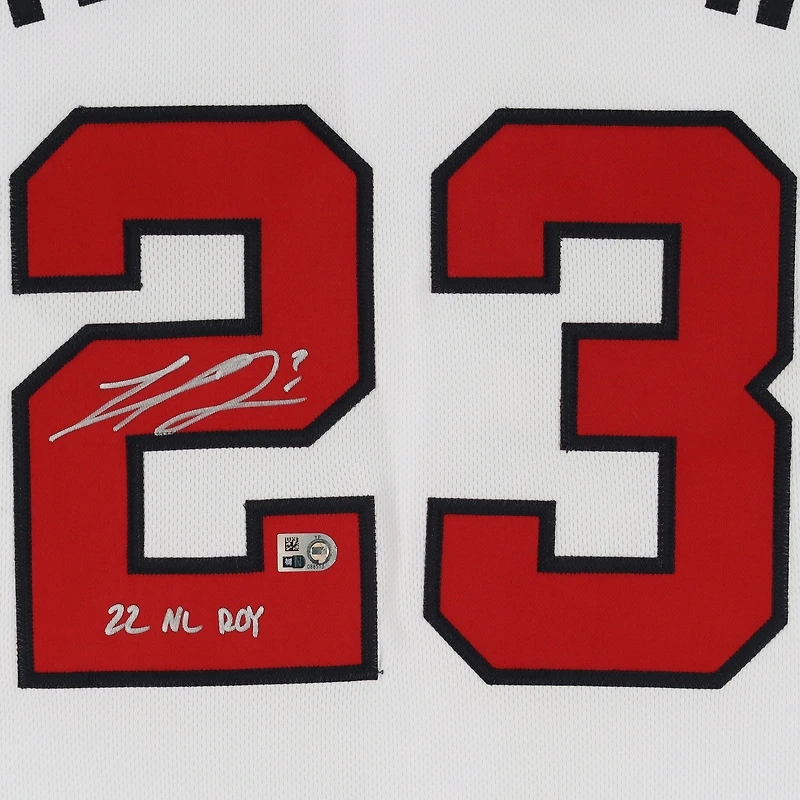 Maillot authentique Nike blanc autographié par Michael Harris II des Braves d'Atlanta avec inscription « 22 NL ROY »