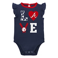 Ensemble trois pièces pour nouveau-né et bébé Atlanta Braves Love of Baseball Bib Body chaussons bleu marine/rouge