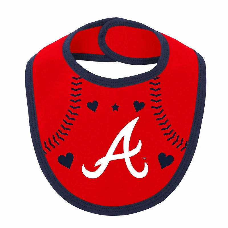 Ensemble trois pièces pour nouveau-né et bébé Atlanta Braves Love of Baseball Bib Body chaussons bleu marine/rouge