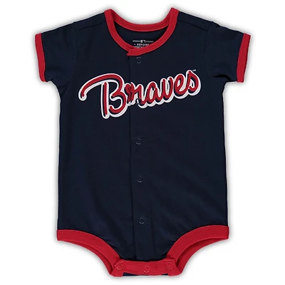 Barboteuse bleu marine à rayures Power Hitter des Atlanta Braves pour nouveau-nés et nourrissons