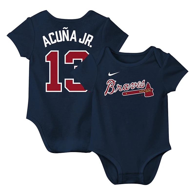 Body Nike Ronald Acuña Jr. Navy Atlanta Braves Fuse avec nom et numéro pour nouveau-né nourrisson