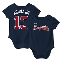 Body Nike Ronald Acuña Jr. Navy Atlanta Braves Fuse avec nom et numéro pour nouveau-né nourrisson