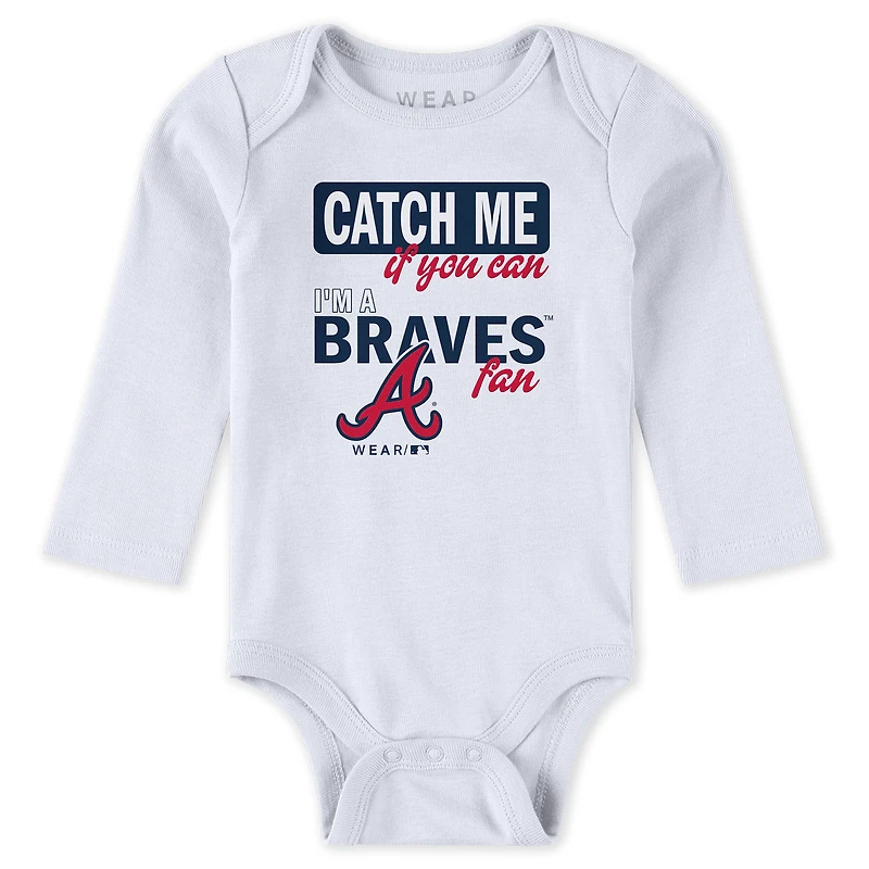 Newborn & Infant WEAR by Erin Andrews Heather Gray/White/Navy Atlanta Braves Three-Piece Turn Me Around Bodysuits Pants Set