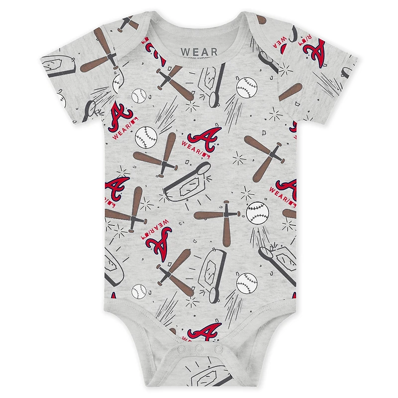Newborn & Infant WEAR by Erin Andrews Heather Gray/White/Navy Atlanta Braves Three-Piece Turn Me Around Bodysuits Pants Set