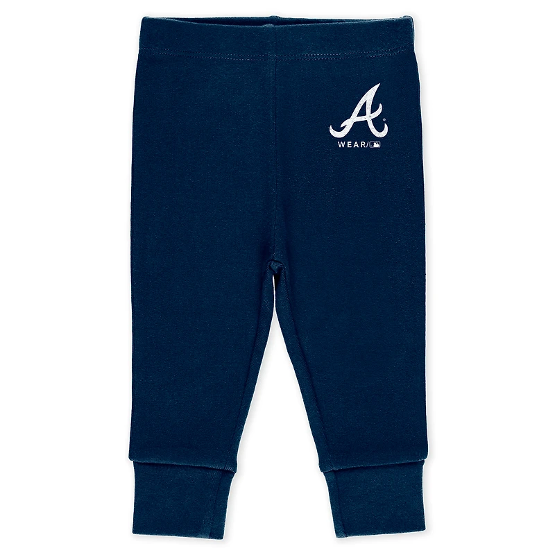 Newborn & Infant WEAR by Erin Andrews Heather Gray/White/Navy Atlanta Braves Three-Piece Turn Me Around Bodysuits Pants Set