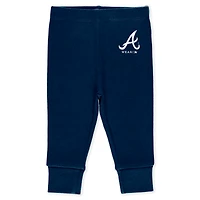 Newborn & Infant WEAR by Erin Andrews Heather Gray/White/Navy Atlanta Braves Three-Piece Turn Me Around Bodysuits Pants Set