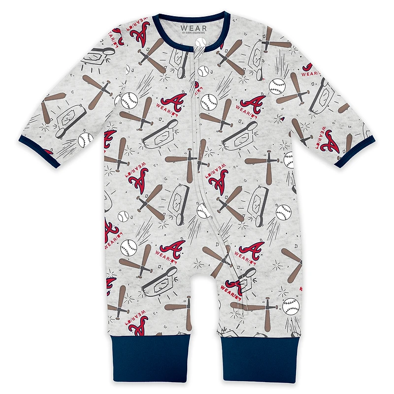 Newborn & Infant WEAR by Erin Andrews Heather Gray Atlanta Braves Sleep and Play Full-Zip Sleeper Bib Set