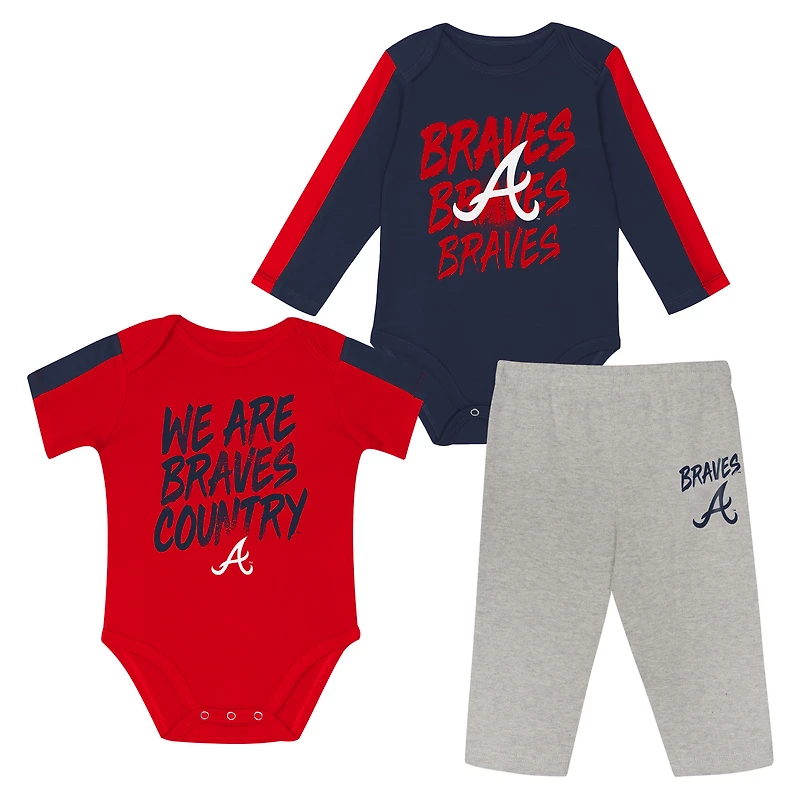 Newborn Outerstuff Atlanta Braves Double Down Bodysuit and Pants 3-Piece Set