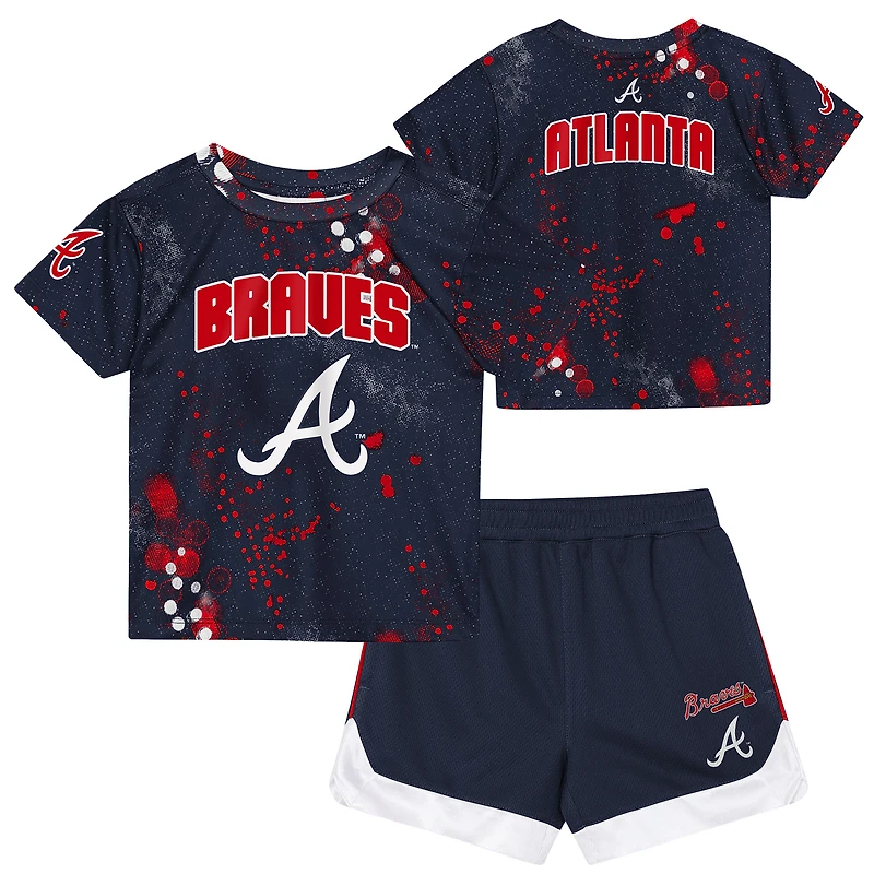 Ensemble T-shirt et short Outerstuff bleu marine Atlanta Braves Pinch Hitter Infielder pour enfants d'âge préscolaire