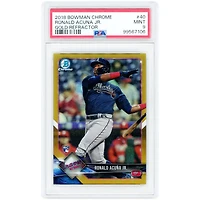 Carte de recrue Ronald Acuña Jr., Braves d'Atlanta, 2018, Bowman Chrome Gold Refractor n° 40, n° 32/50, authentifiée PSA 9