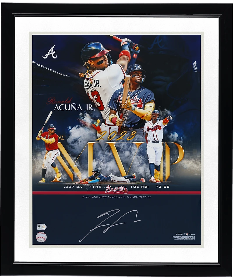 Photo stylisée autographiée de Ronald Acuña Jr., joueur des Braves d'Atlanta, MVP 2023 de la Ligue nationale (40,6 x 50,8 cm).