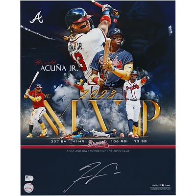 Photo stylisée autographiée de Ronald Acuña Jr., joueur des Braves d'Atlanta, MVP 2023 de la Ligue nationale (40,6 x 50,8 cm).