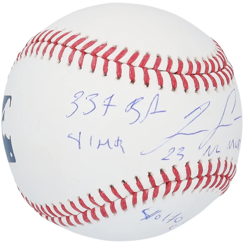 Ballon de baseball autographié par Ronald Acuña Jr. des Atlanta Braves avec plusieurs inscriptions - Édition limitée à 50 exemplaires