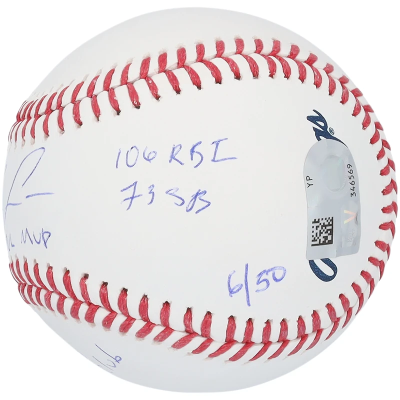 Ballon de baseball autographié par Ronald Acuña Jr. des Atlanta Braves avec plusieurs inscriptions - Édition limitée à 50 exemplaires