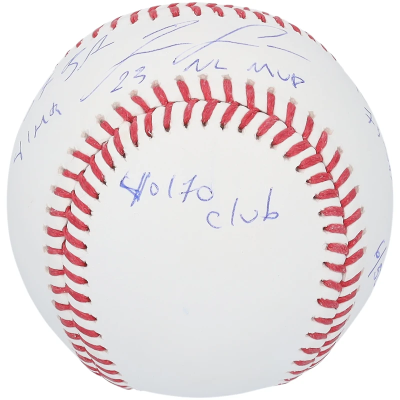 Ballon de baseball autographié par Ronald Acuña Jr. des Atlanta Braves avec plusieurs inscriptions - Édition limitée à 50 exemplaires