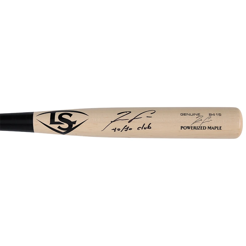 Batte de baseball Louisville Slugger autographiée par Ronald Acuña Jr. des Atlanta Braves avec l'inscription « 40/70 Club »