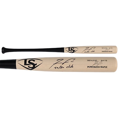 Batte de baseball Louisville Slugger autographiée par Ronald Acuña Jr. des Atlanta Braves avec l'inscription « 40/70 Club »