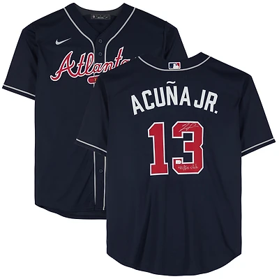 Maillot réplique Nike bleu marine autographié par Ronald Acuña Jr. des Atlanta Braves avec inscription « 40/70 Club »