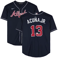 Maillot réplique Nike bleu marine autographié par Ronald Acuña Jr. des Atlanta Braves avec inscription « 40/70 Club »