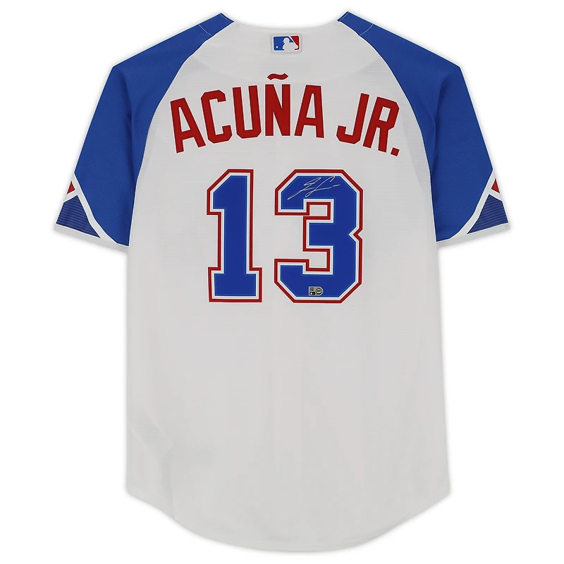 Maillot réplique Nike City Connect blanc autographié par Ronald Acuña Jr. des Atlanta Braves
