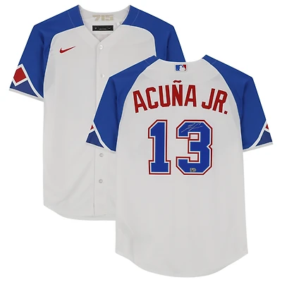 Maillot réplique Nike City Connect blanc autographié par Ronald Acuña Jr. des Atlanta Braves