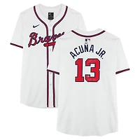 Maillot blanc Nike Elite autographié par Ronald Acuña Jr. des Braves d'Atlanta avec inscription « Club 40/70 ».