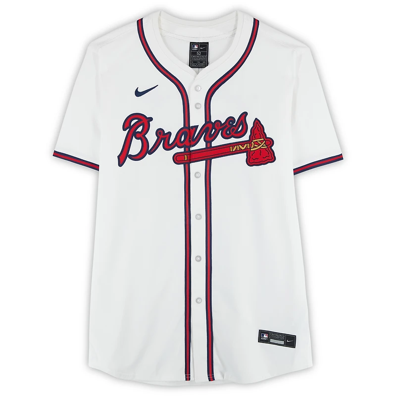Maillot blanc Nike Elite autographié par Ronald Acuña Jr. des Braves d'Atlanta avec inscription « Club 40/70 ».
