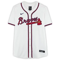 Maillot blanc Nike Elite autographié par Ronald Acuña Jr. des Braves d'Atlanta avec inscription « Club 40/70 ».