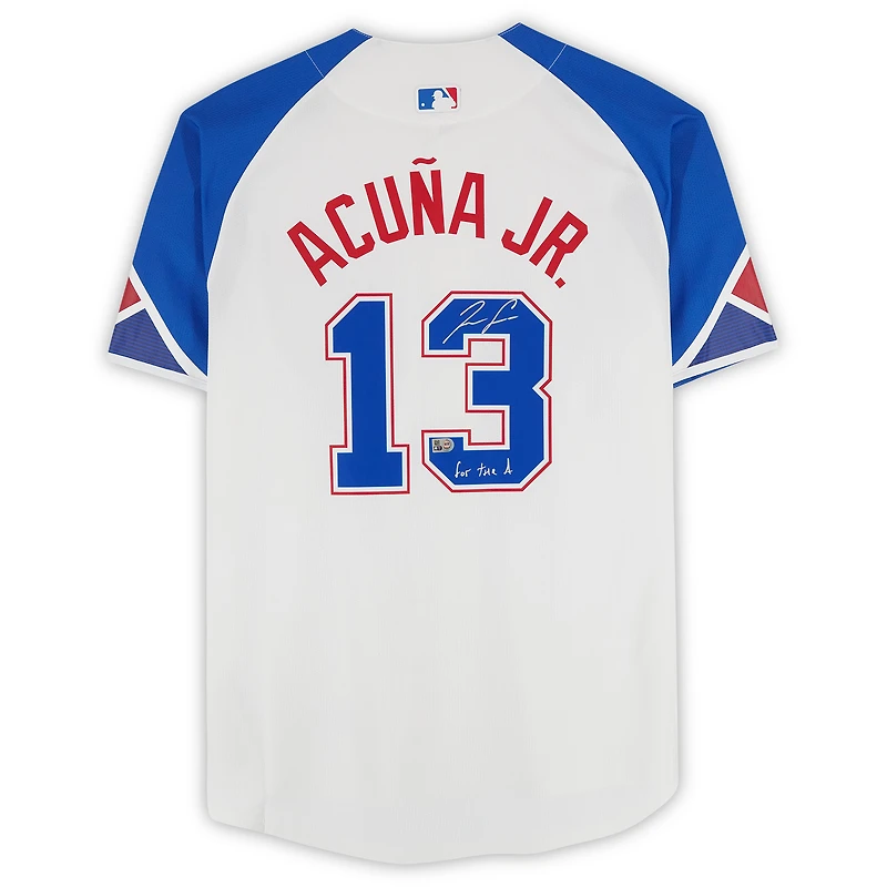 Ronald Acuna Atlanta Braves Autographed Nike City Connect Replica Jersey with "For The A" Inscription
