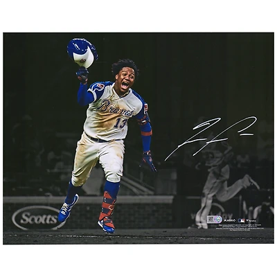 Photographie autographiée de 11"x 14" de Ronald Acuna Jr. Atlanta Braves pour célébrer la victoire
