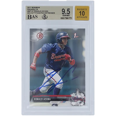 Carte Bowman Prospects 2017 autographiée par Ronald Acuna Jr. des Atlanta Braves, n° BP127, Beckett Fanatics, authentifiée et témoin, 9,5/10