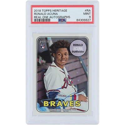 Ronald Acuna Jr. Atlanta Braves Autographed 2018 Topps Heritage Real One #ROA-RA PSA Authenticated 9 Rookie Card