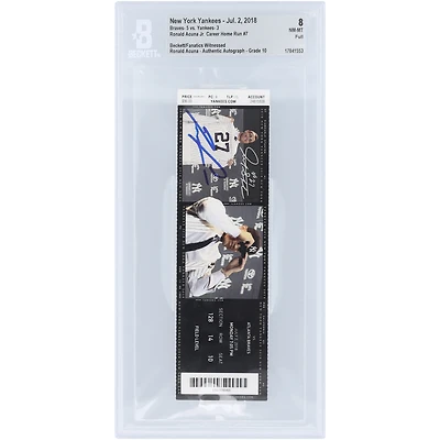 Ronald Acuna Jr. Atlanta Braves Autographié Carrière HR #7 Beckett Fanatics Witnessed Authentifié NM-MT 8/10 Ticket du 2 juillet 2018