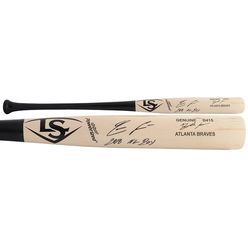 Ronald Acuna Jr. Atlanta Braves a dédicacé une batte de modèle de jeu Louisville Slugger avec l'inscription "18 NL ROY"