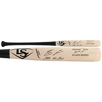 Bâton de baseball Louisville Slugger modèle match autographié par Ronald Acuña Jr. des Braves d'Atlanta avec inscription « 18 NL ROY »