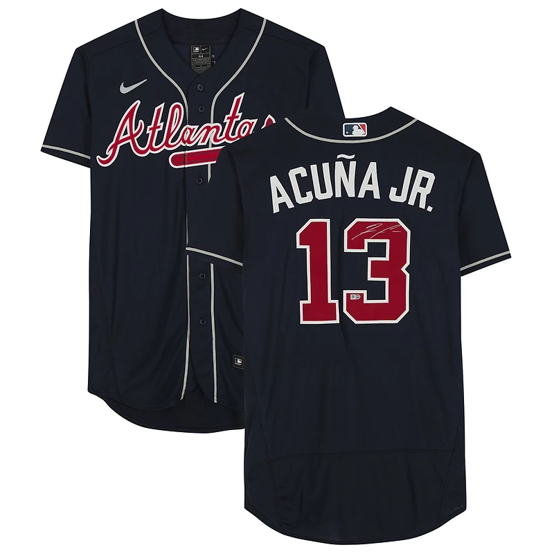 Maillot Nike authentique bleu marine autographié par Ronald Acuna Jr. des Atlanta Braves