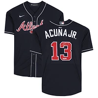 Maillot réplique Nike bleu marine autographié de Ronald Acuña Jr. des Braves d'Atlanta
