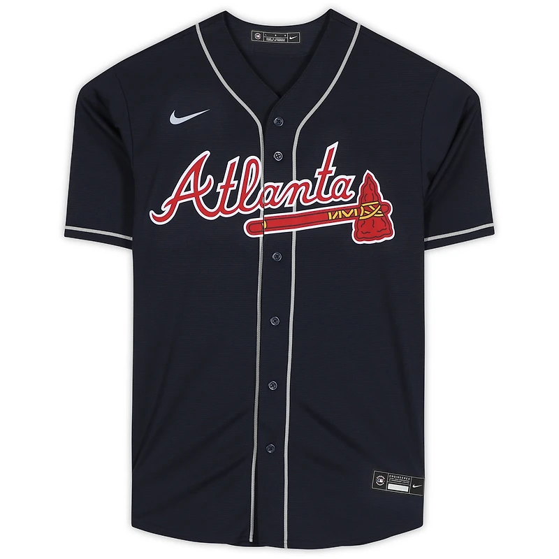 Maillot réplique Nike bleu marine autographié par Ronald Acuna Jr. des Atlanta Braves